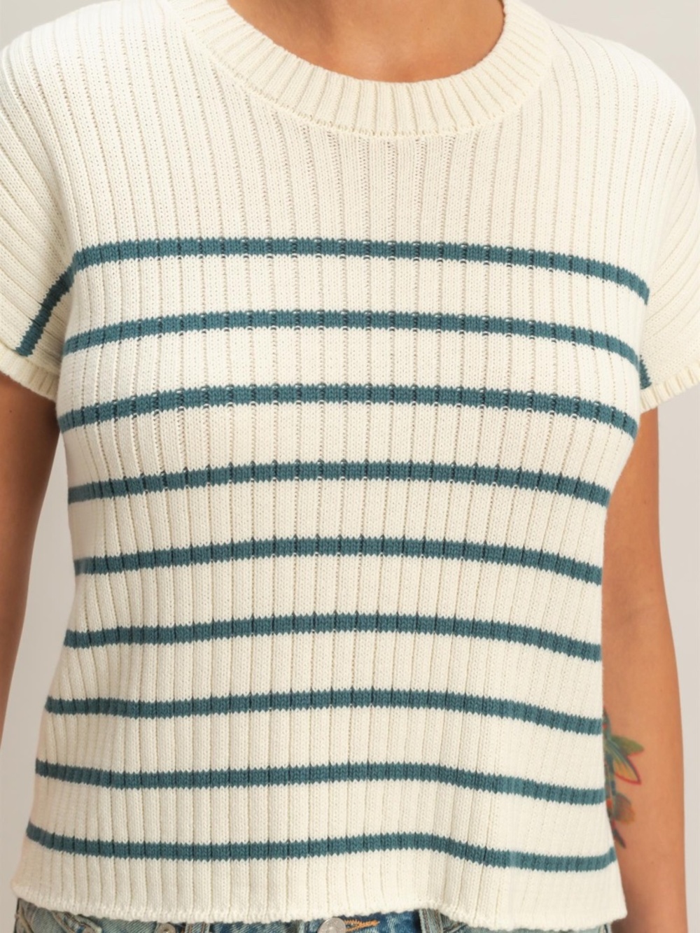 325 - Striped Ribbed Knit Top in Teal
